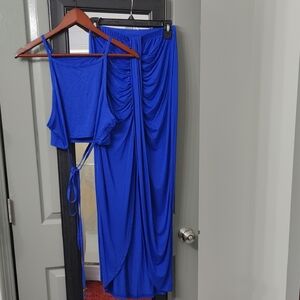 NWOT Elegant Blue Two-Piece Crop Top Maxi Skirt Outfit